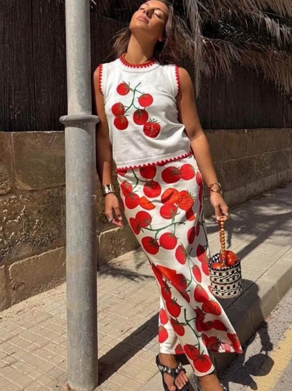 Never Fully Dressed Tomato Dorris Skirt Red & Cream Maxi